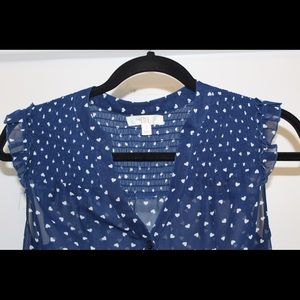 Blue poke a dot button down blouse